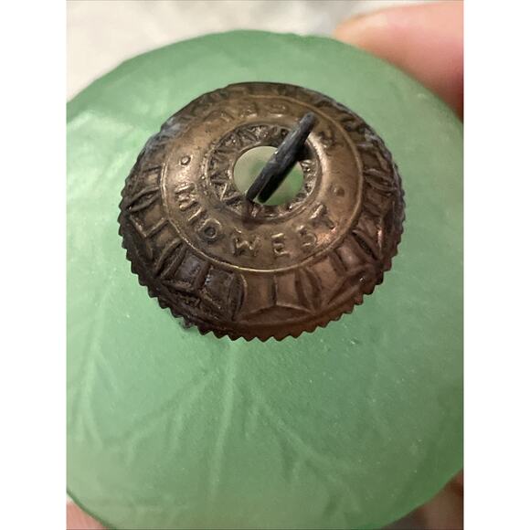 ANTIQUE KUGEL RARE MID WEST GLASS Heavy GREEN GRAPE SHAPE Brass Top 4.25” 3.3oz - Picture 5 of 7